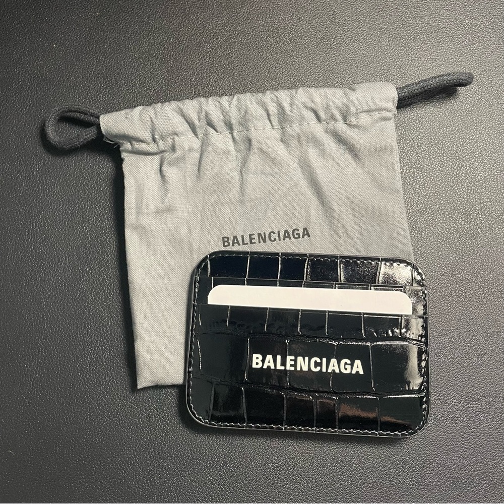 Balenciaga - CASH CARD HOLDER CROCODILE EMBOSSED IN BLACK/WHITE